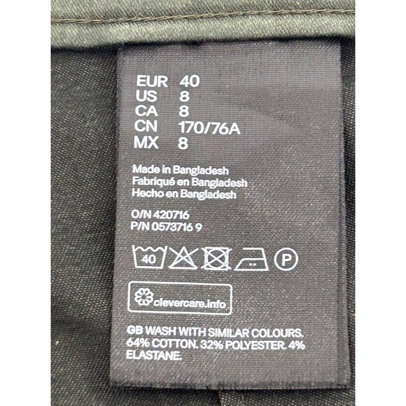 H&M Women’s Pants 8 Green Flat Front Tapered Leg Ankle Length Side Zip Button - Picture 6 of 11